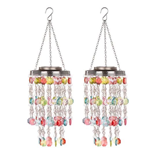 Glitzhome® 18.75" Solar Lit Beaded Wind Chimes, 2ct.